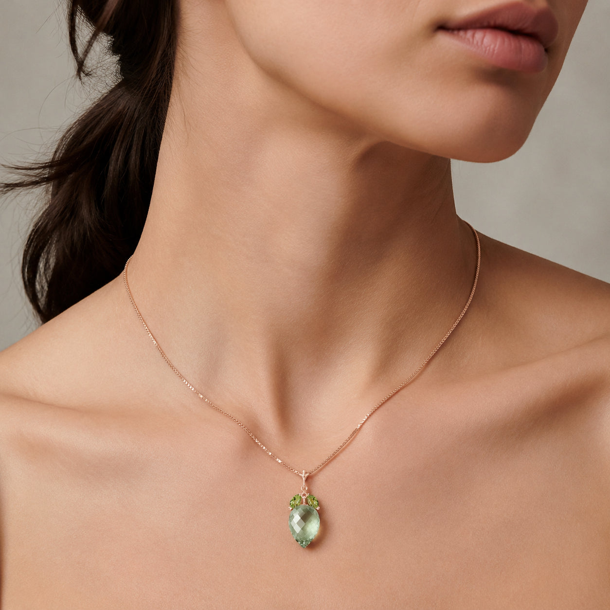 Rose Gold Pendant Necklace Green Amethyst 10K — Graziella