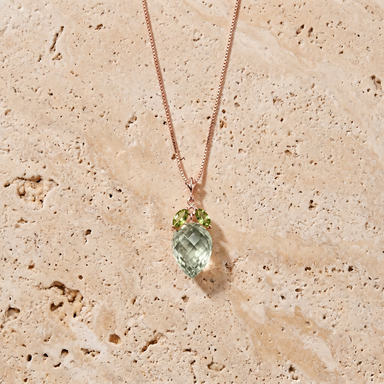 Rose Gold Pendant Necklace Green Amethyst 10K — Graziella