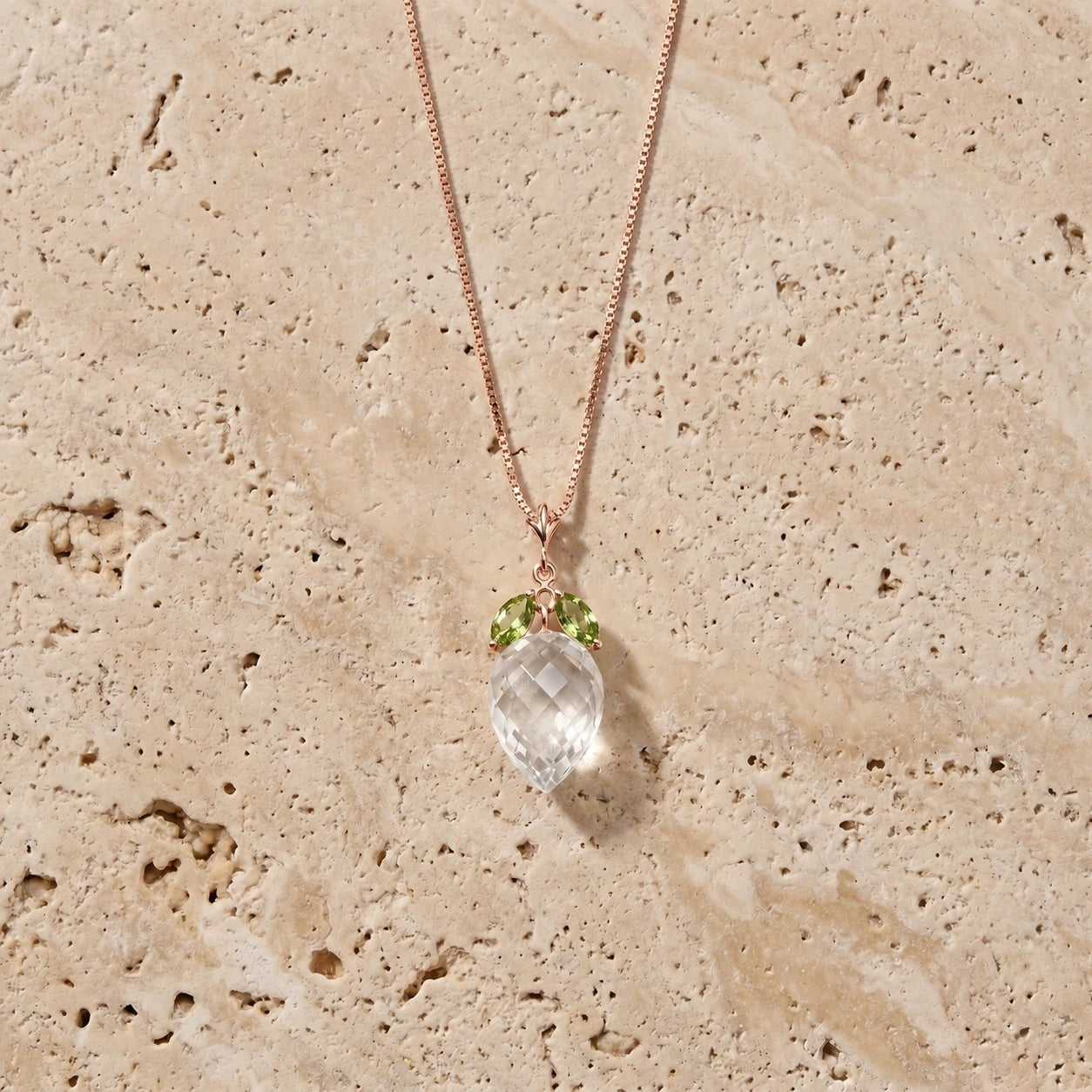 Rose Gold Pendant Necklace Green Amethyst 10K — Graziella