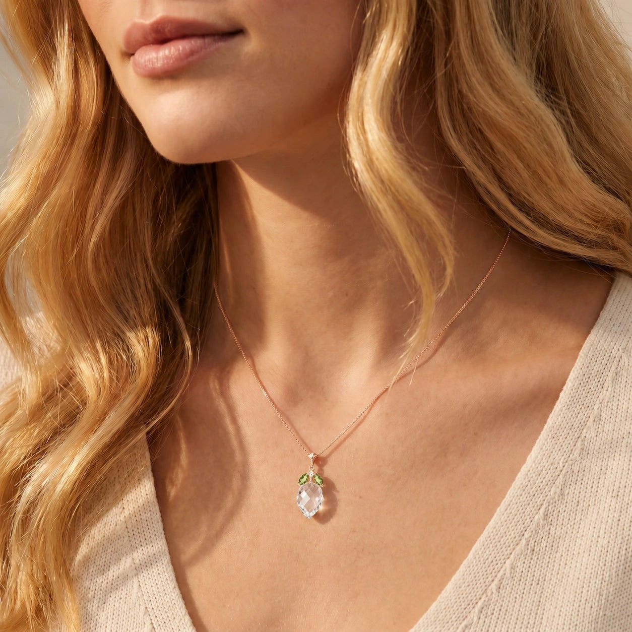 Rose Gold Pendant Necklace Green Amethyst 10K — Graziella
