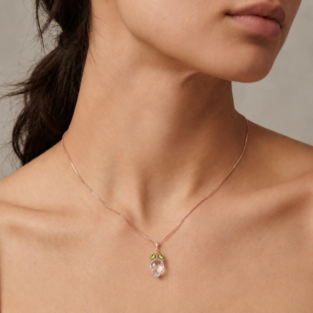 Rose Gold Pendant Necklace Green Amethyst 10K — Graziella