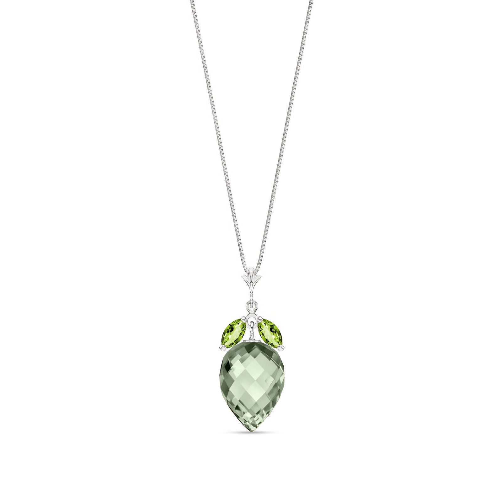 White Gold Pendant Necklace Green Amethyst 10K — Graziella