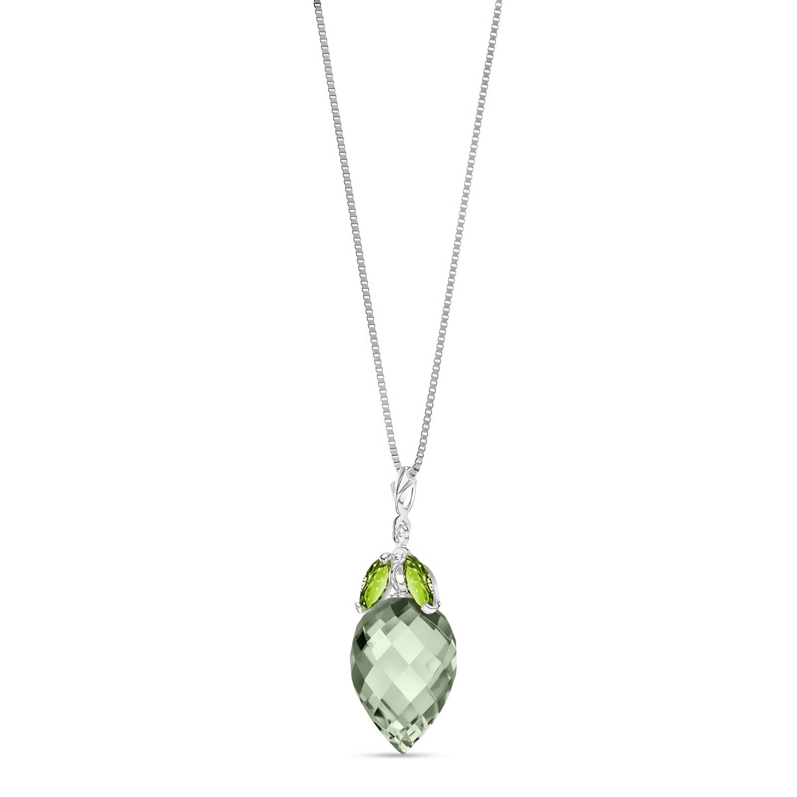 White Gold Pendant Necklace Green Amethyst 10K — Graziella