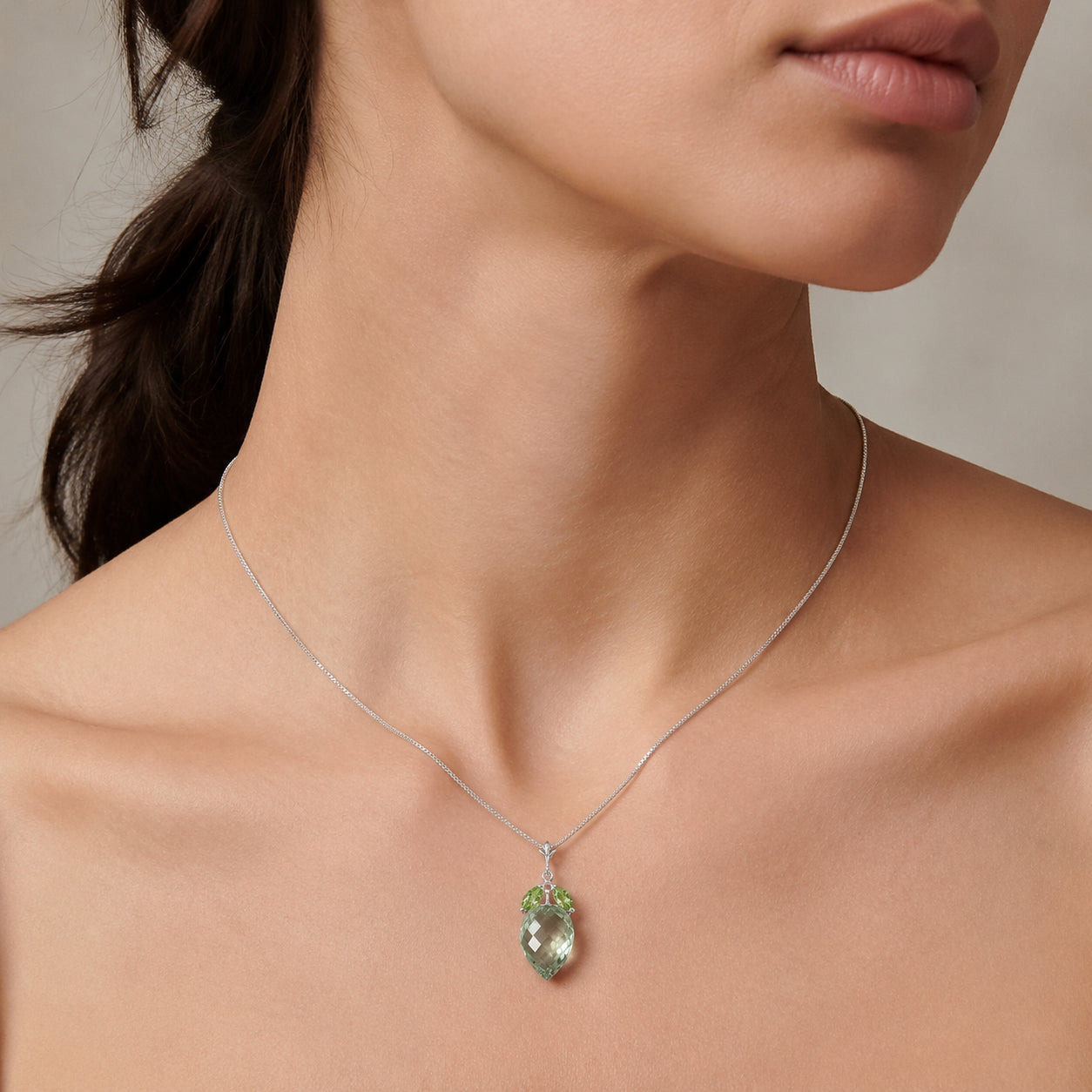 White Gold Pendant Necklace Green Amethyst 10K — Graziella