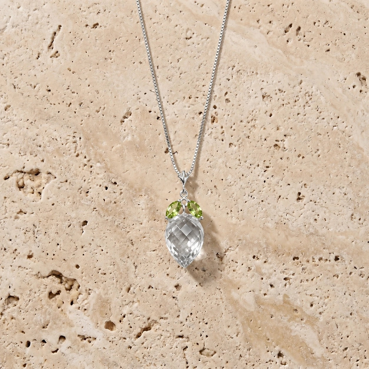 White Gold Pendant Necklace Green Amethyst 10K — Graziella