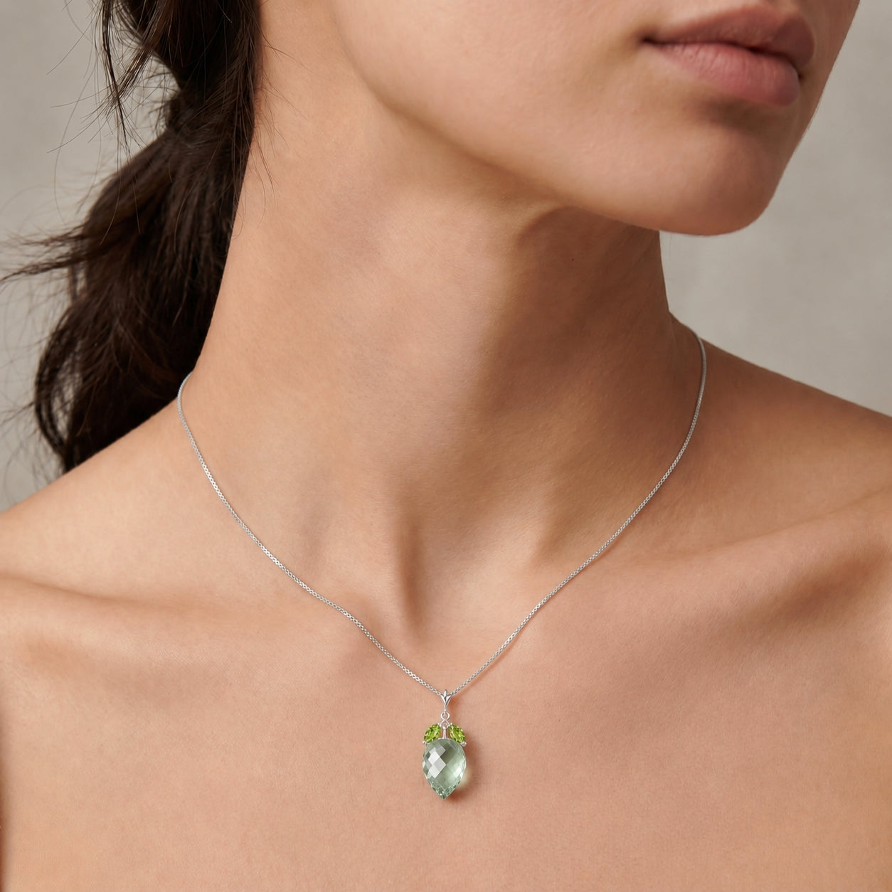 White Gold Pendant Necklace Green Amethyst 10K — Graziella