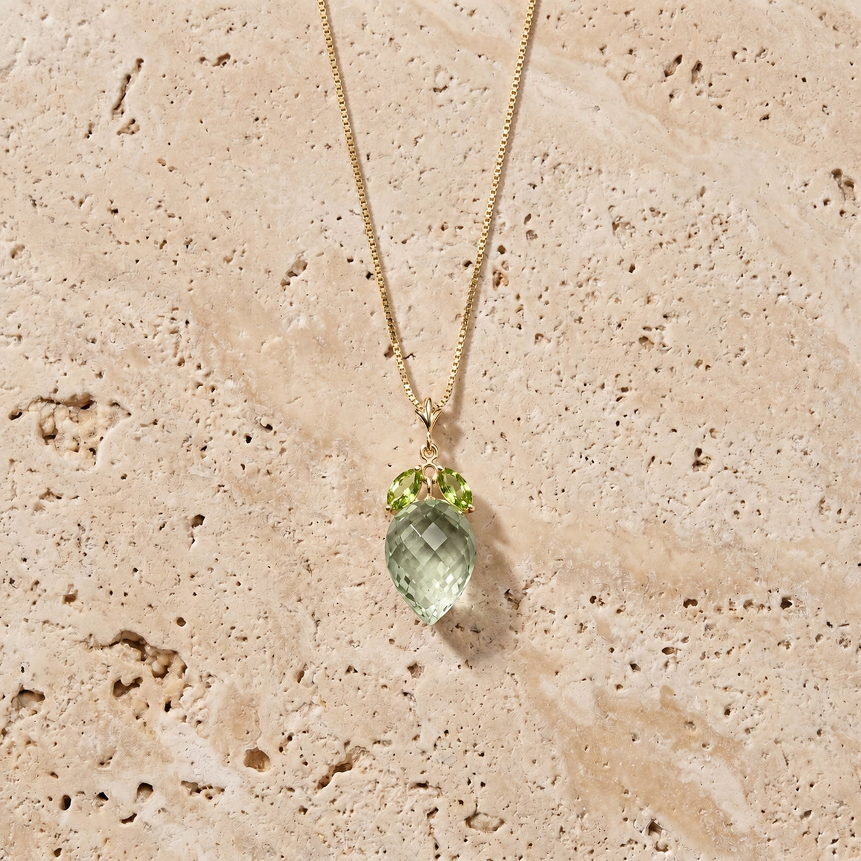 Yellow Gold Pendant Necklace Green Amethyst 10K — Graziella