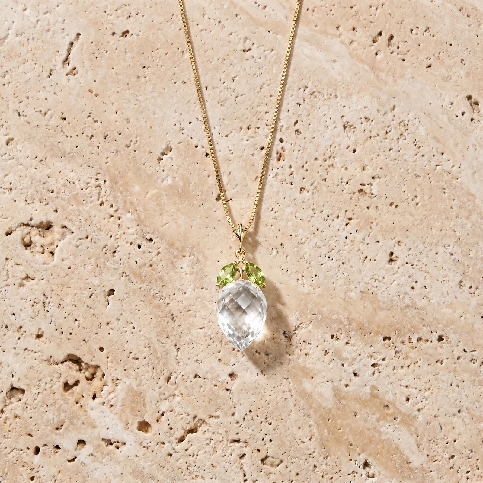 Yellow Gold Pendant Necklace Green Amethyst 10K — Graziella