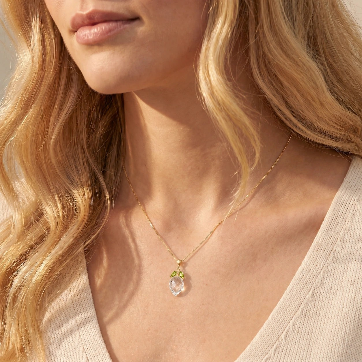 Yellow Gold Pendant Necklace Green Amethyst 10K — Graziella