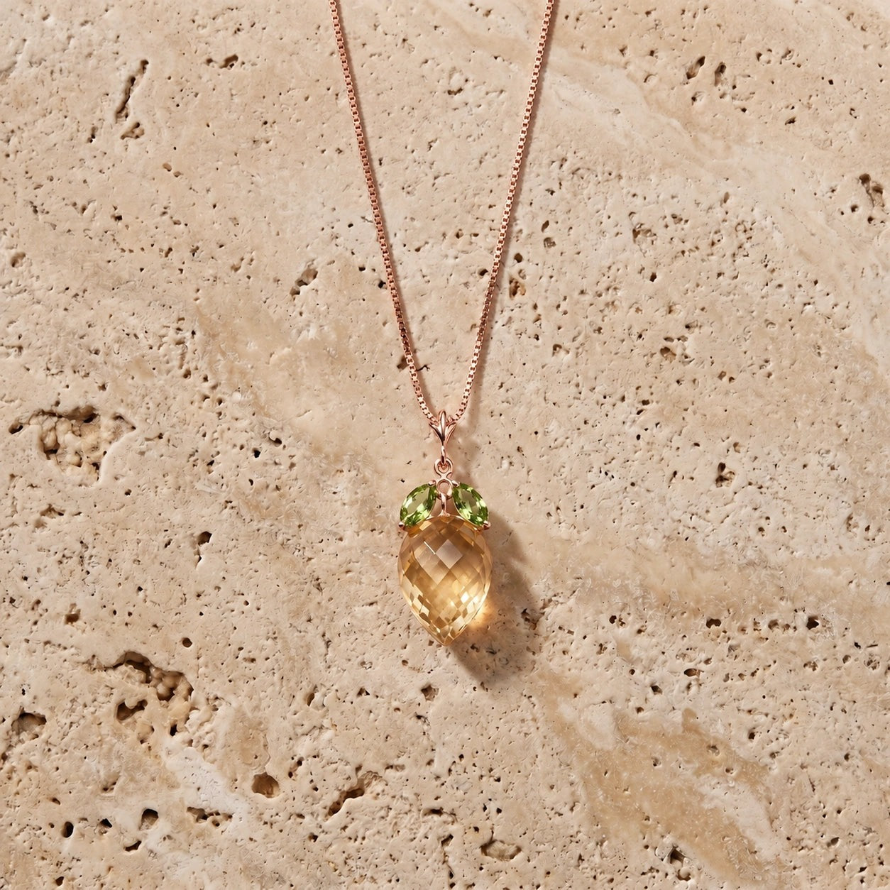Rose Gold Pendant Necklace Lemon Quartz 10K — Graziella