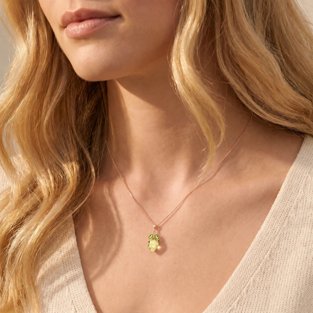 Rose Gold Pendant Necklace Lemon Quartz 10K — Graziella
