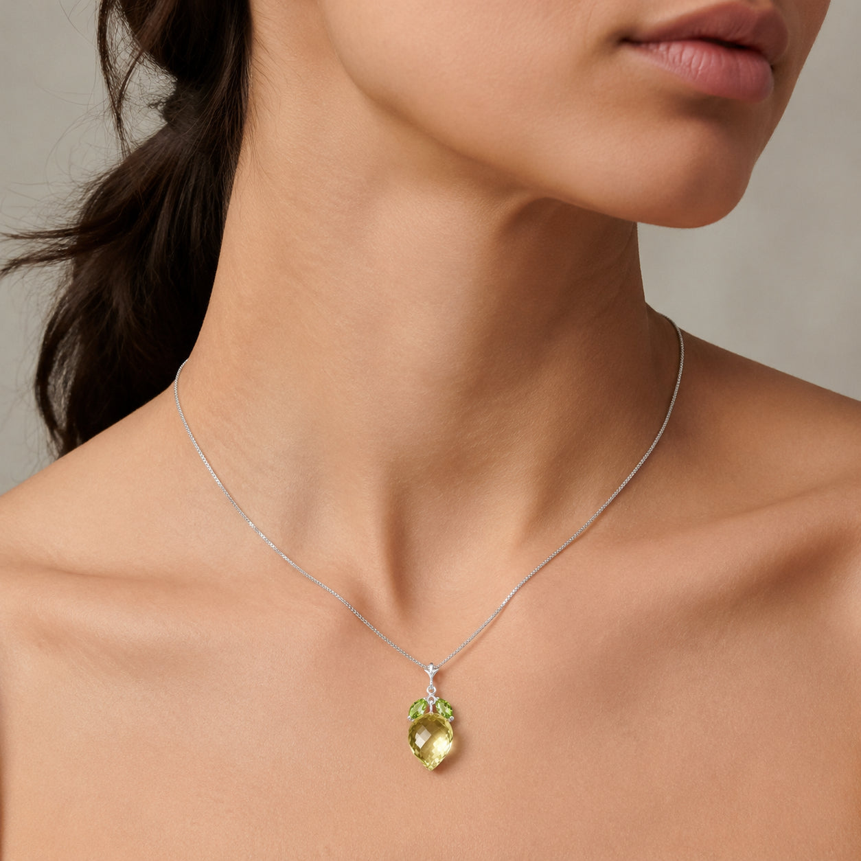White Gold Pendant Necklace Lemon Quartz 10K — Graziella