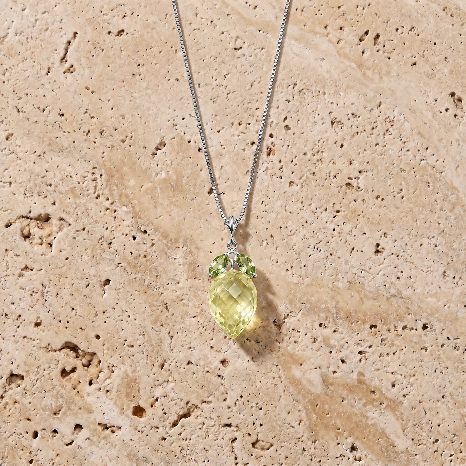 White Gold Pendant Necklace Lemon Quartz 10K — Graziella