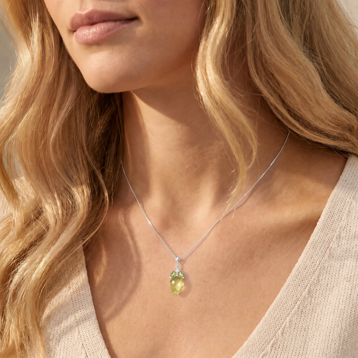 White Gold Pendant Necklace Lemon Quartz 10K — Graziella