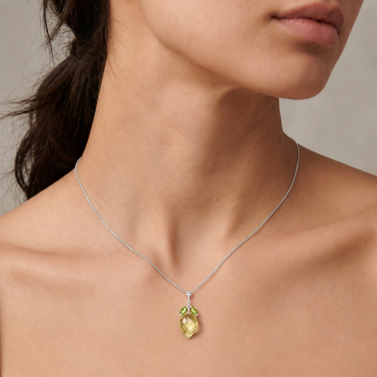 White Gold Pendant Necklace Lemon Quartz 10K — Graziella