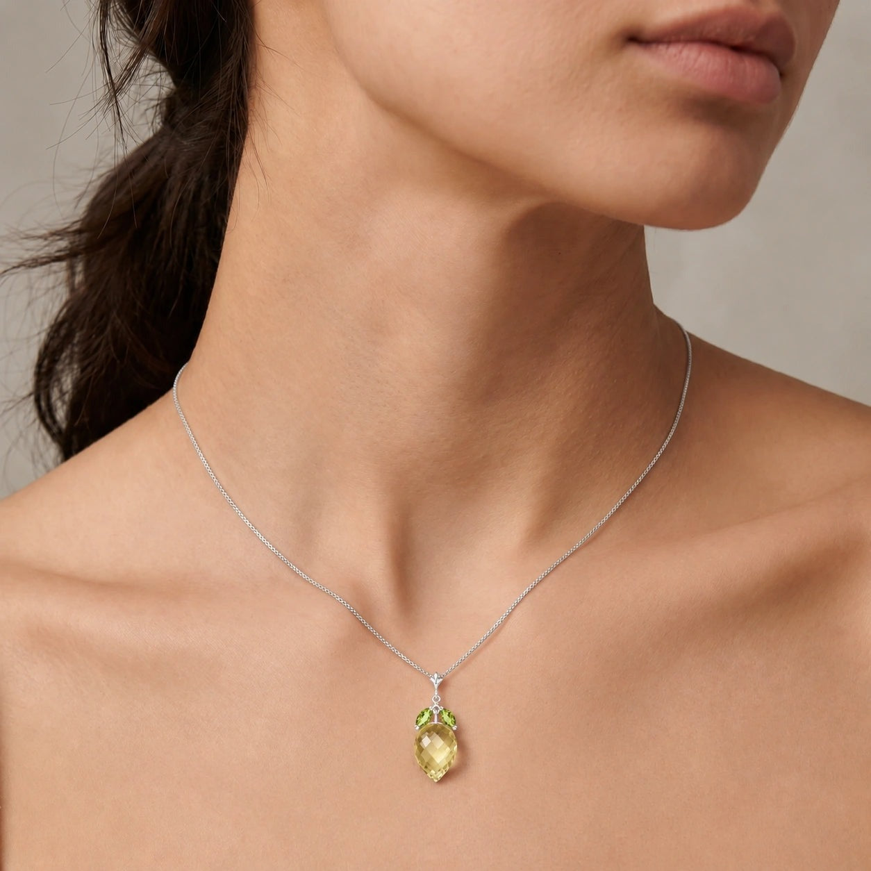 White Gold Pendant Necklace Lemon Quartz 10K — Graziella