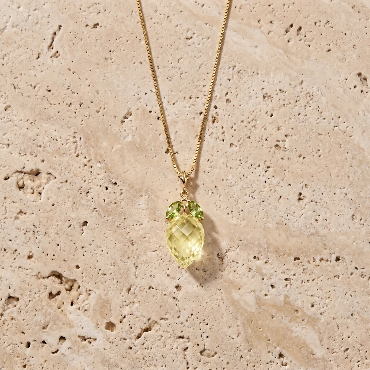 Yellow Gold Pendant Necklace Lemon Quartz 10K — Graziella