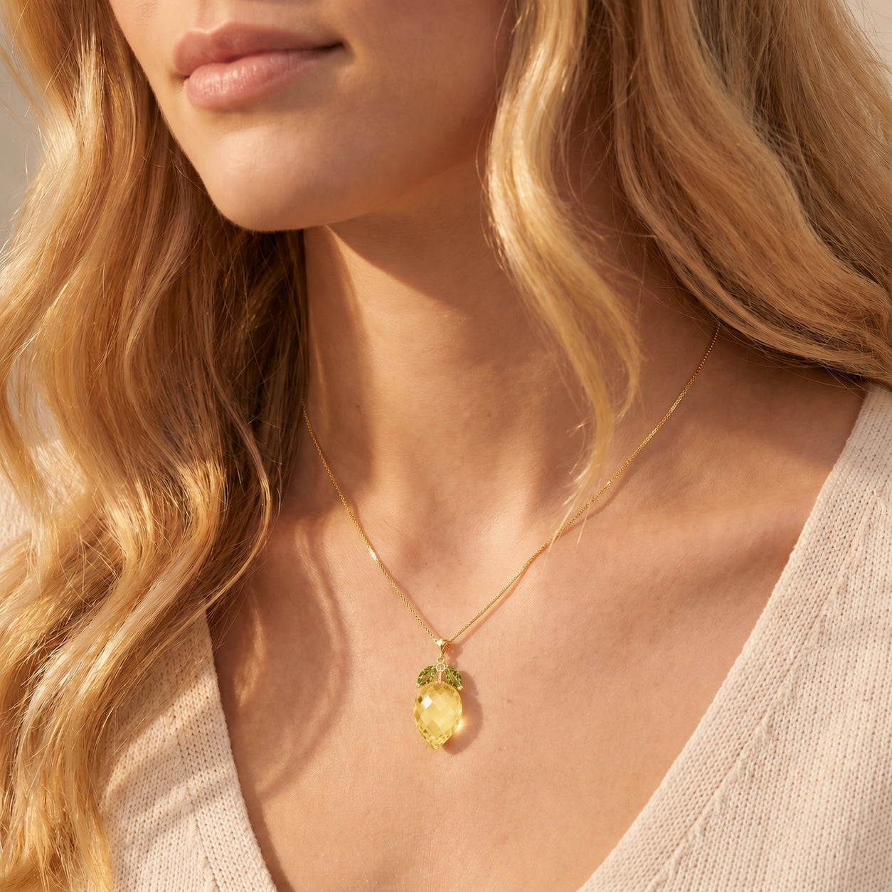 Yellow Gold Pendant Necklace Lemon Quartz 10K — Graziella