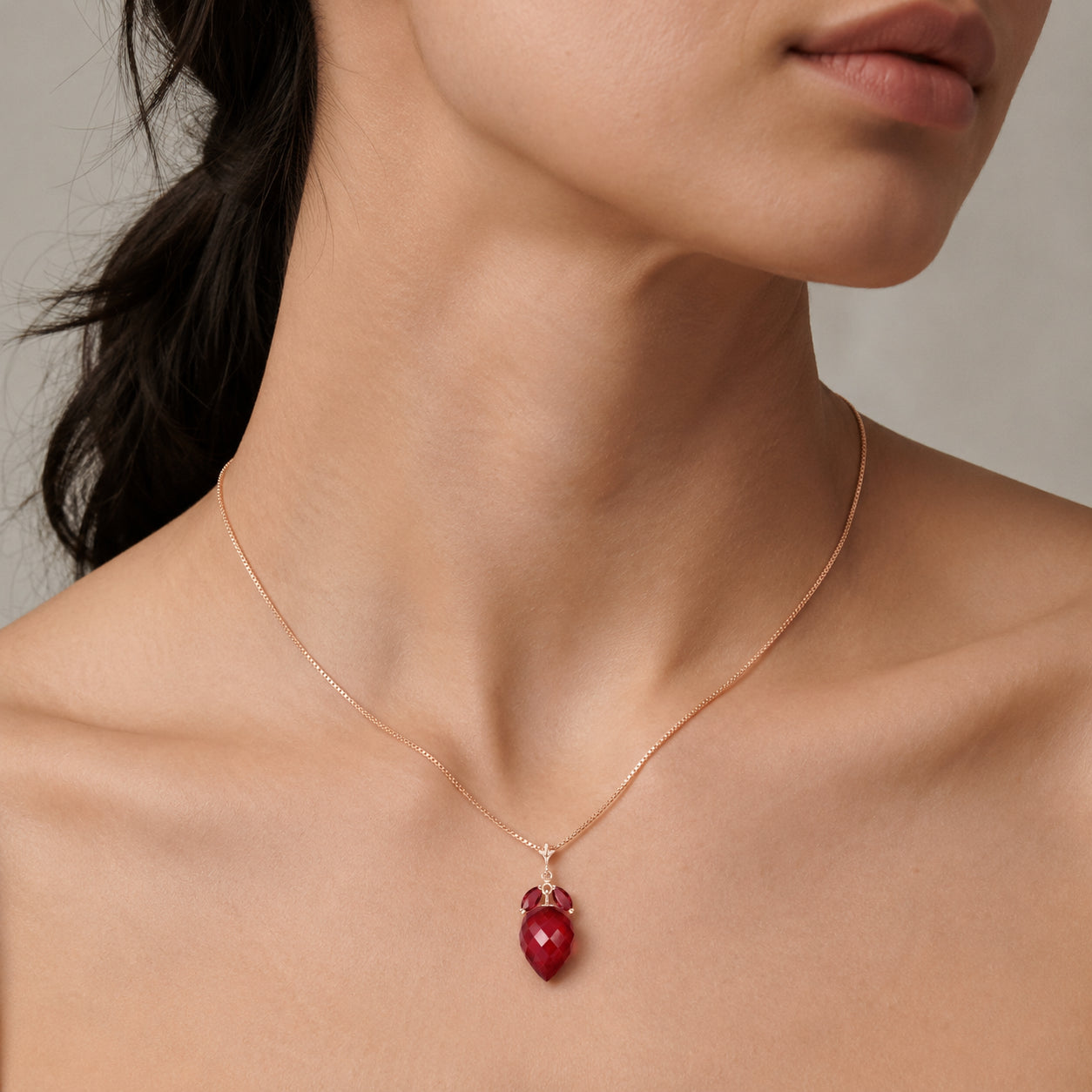 Rose Gold Pendant Necklace Ruby 10K — Graziella
