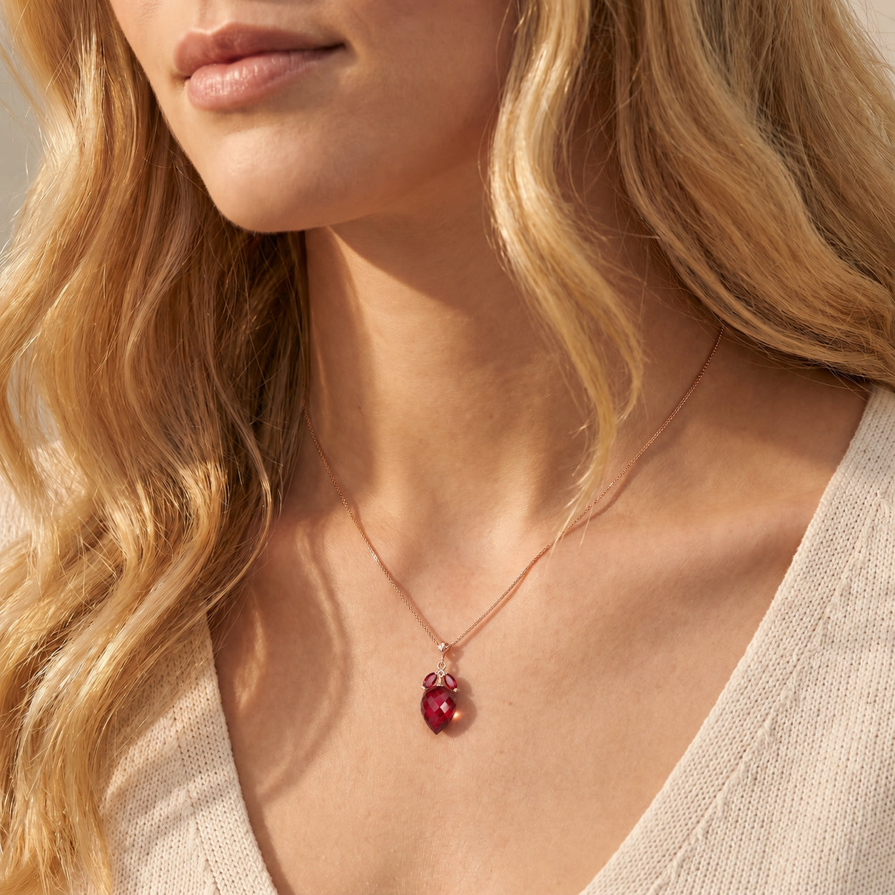 Rose Gold Pendant Necklace Ruby 10K — Graziella