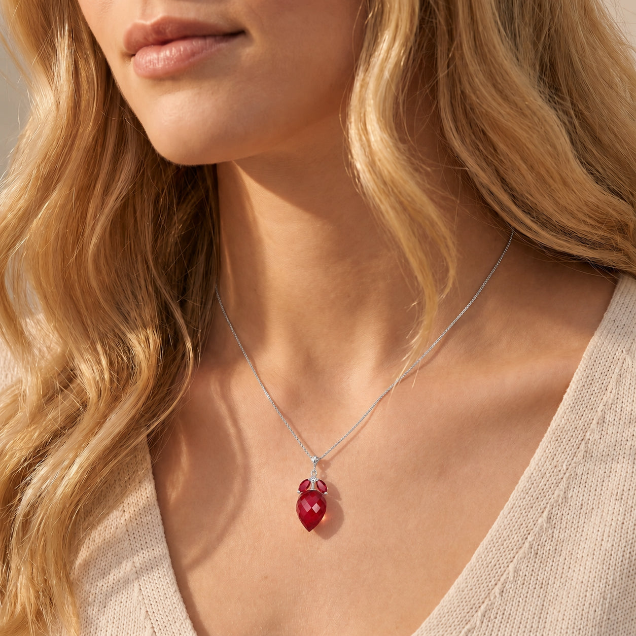 White Gold Pendant Necklace Ruby 10K — Graziella