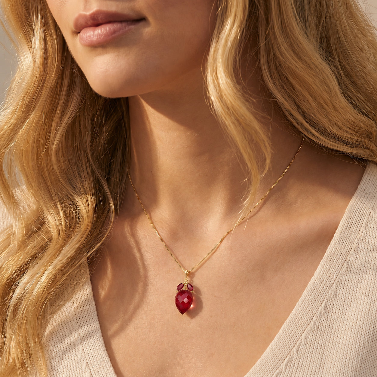 Yellow Gold Pendant Necklace Ruby 10K — Graziella