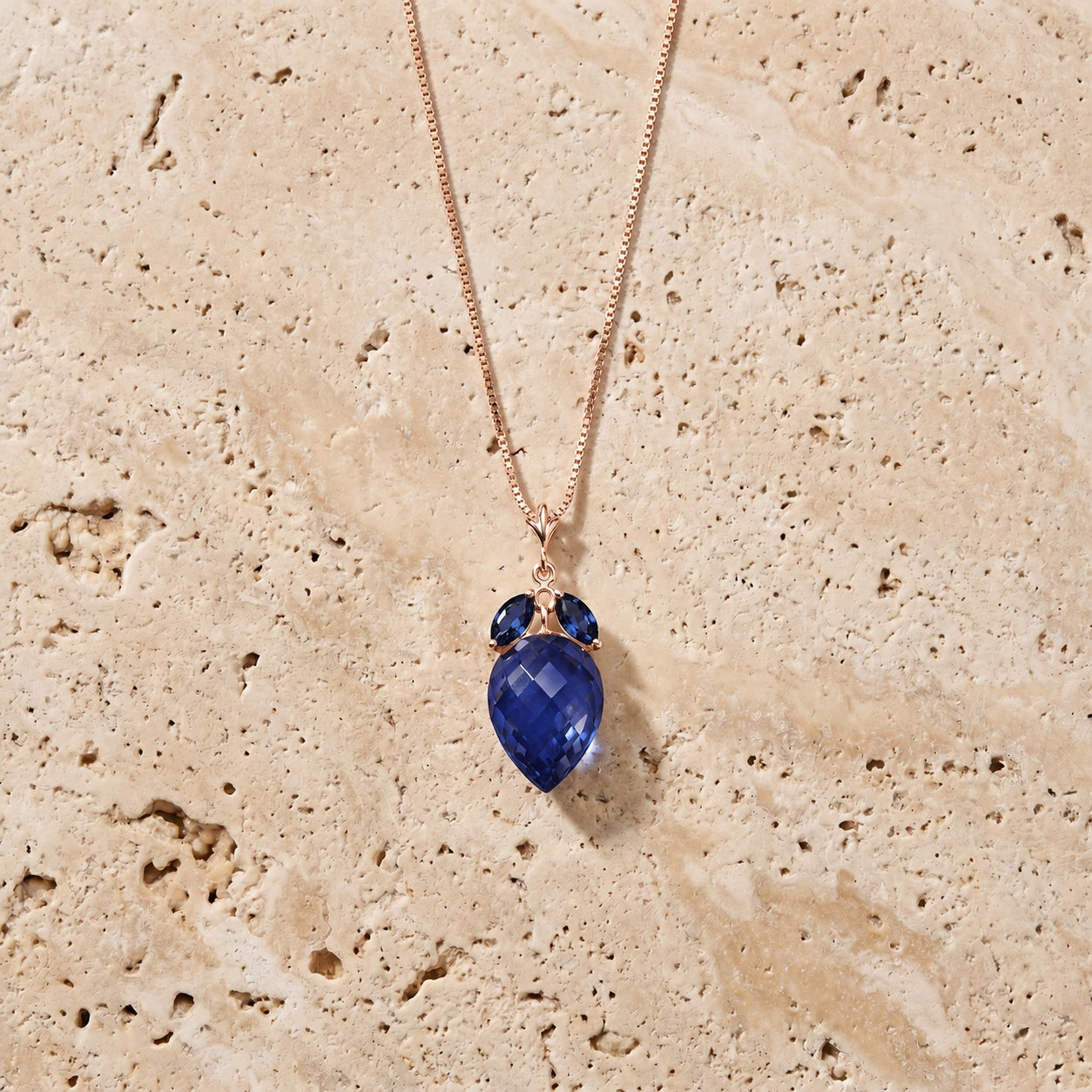 Rose Gold Pendant Necklace Sapphire 10K — Graziella