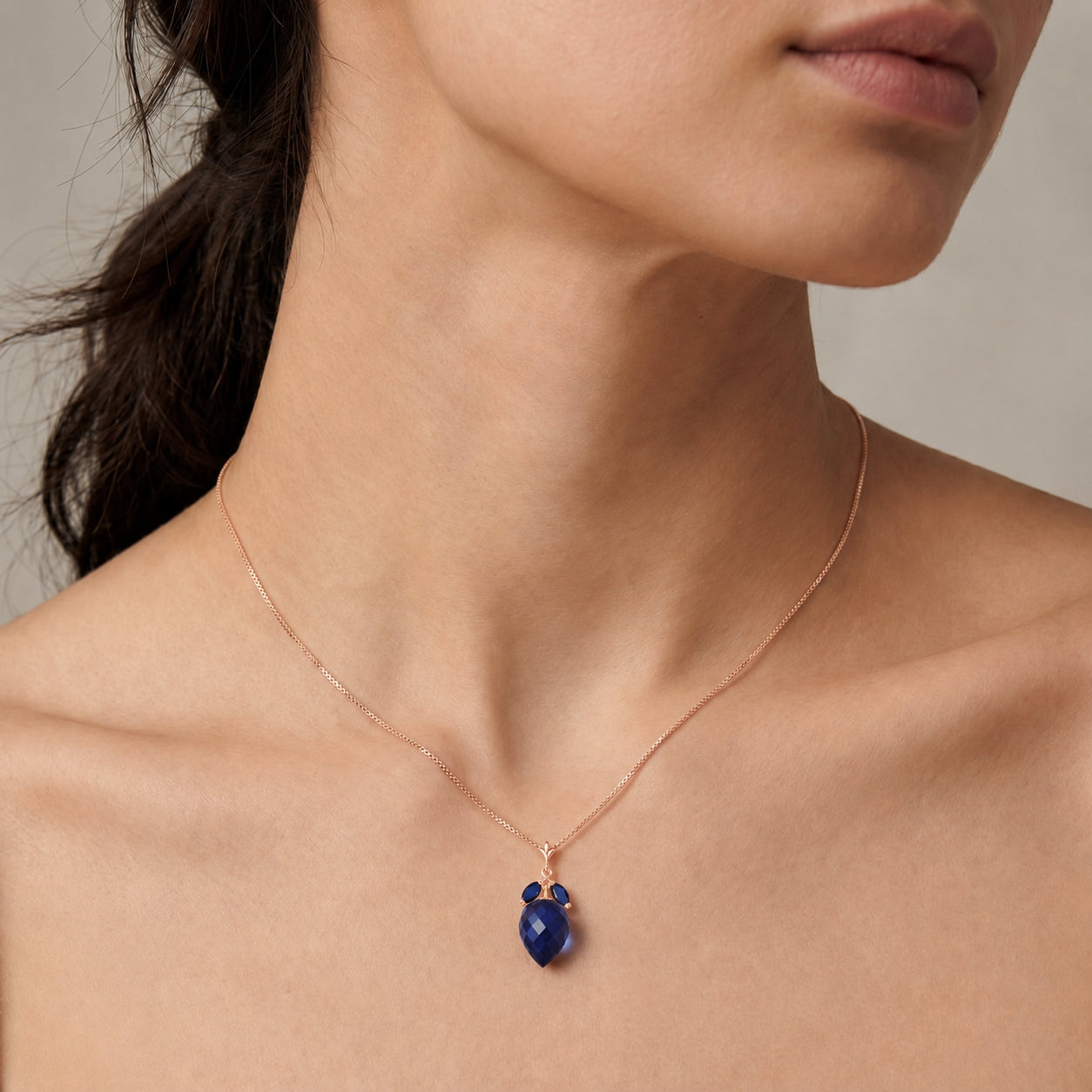 Rose Gold Pendant Necklace Sapphire 10K — Graziella