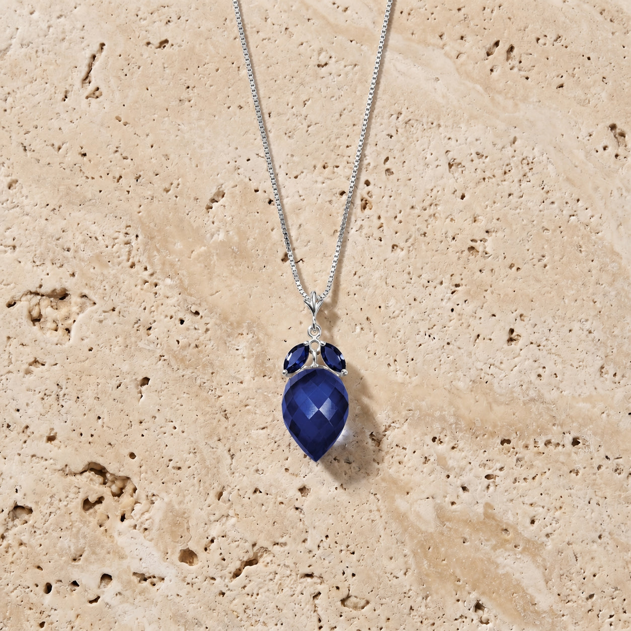 White Gold Pendant Necklace Sapphire 10K — Graziella