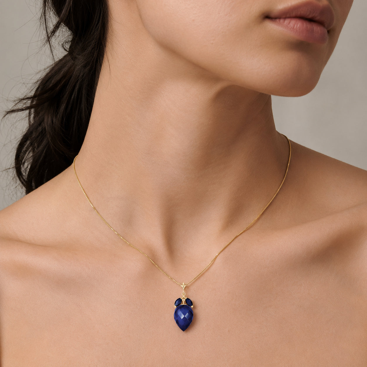 Yellow Gold Pendant Necklace Sapphire 10K — Graziella