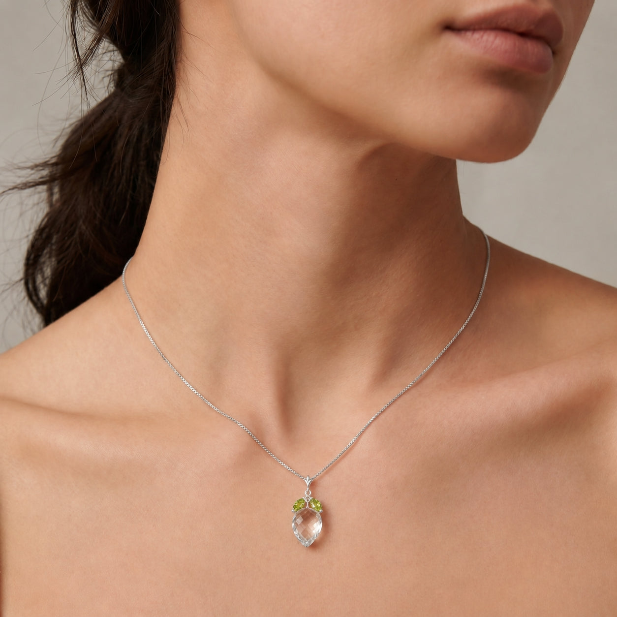 White Gold Pendant Necklace White Topaz 10K — Graziella