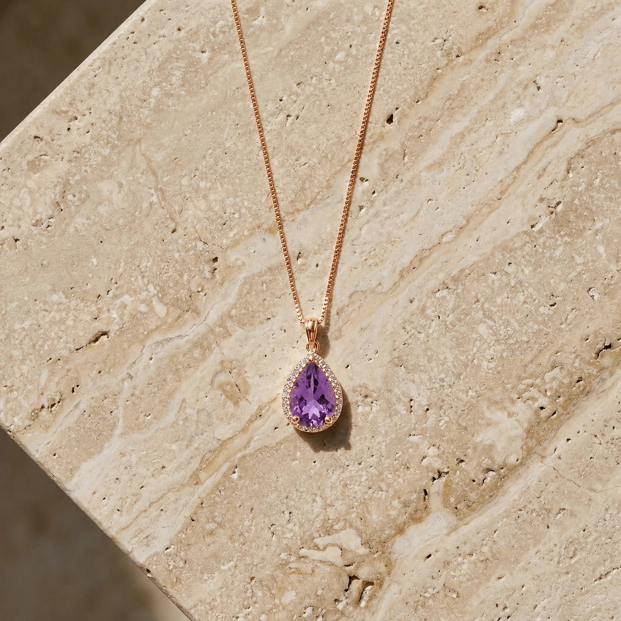 Rose Gold Pendant Necklace Amethyst 10K — Carmen
