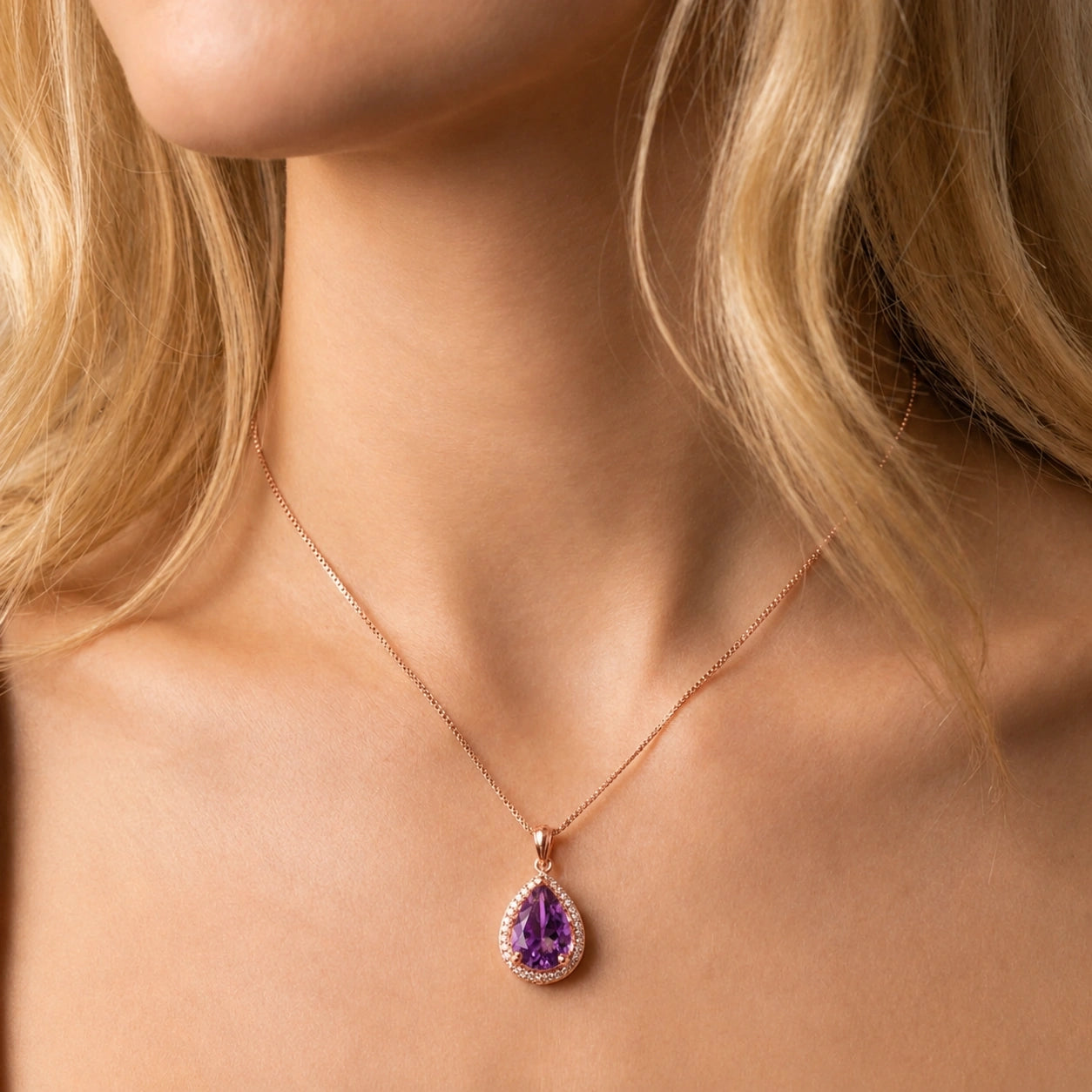 Rose Gold Pendant Necklace Amethyst 10K — Carmen