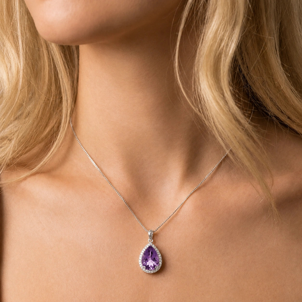 White Gold Pendant Necklace Amethyst 10K — Carmen