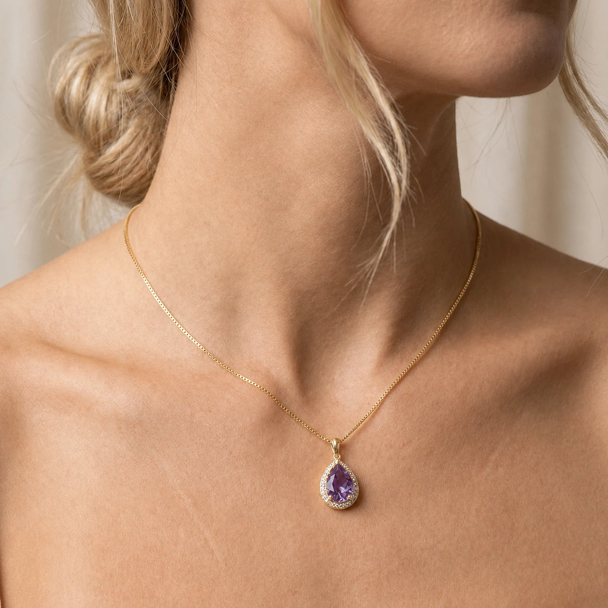 Yellow Gold Pendant Necklace Amethyst 10K — Carmen
