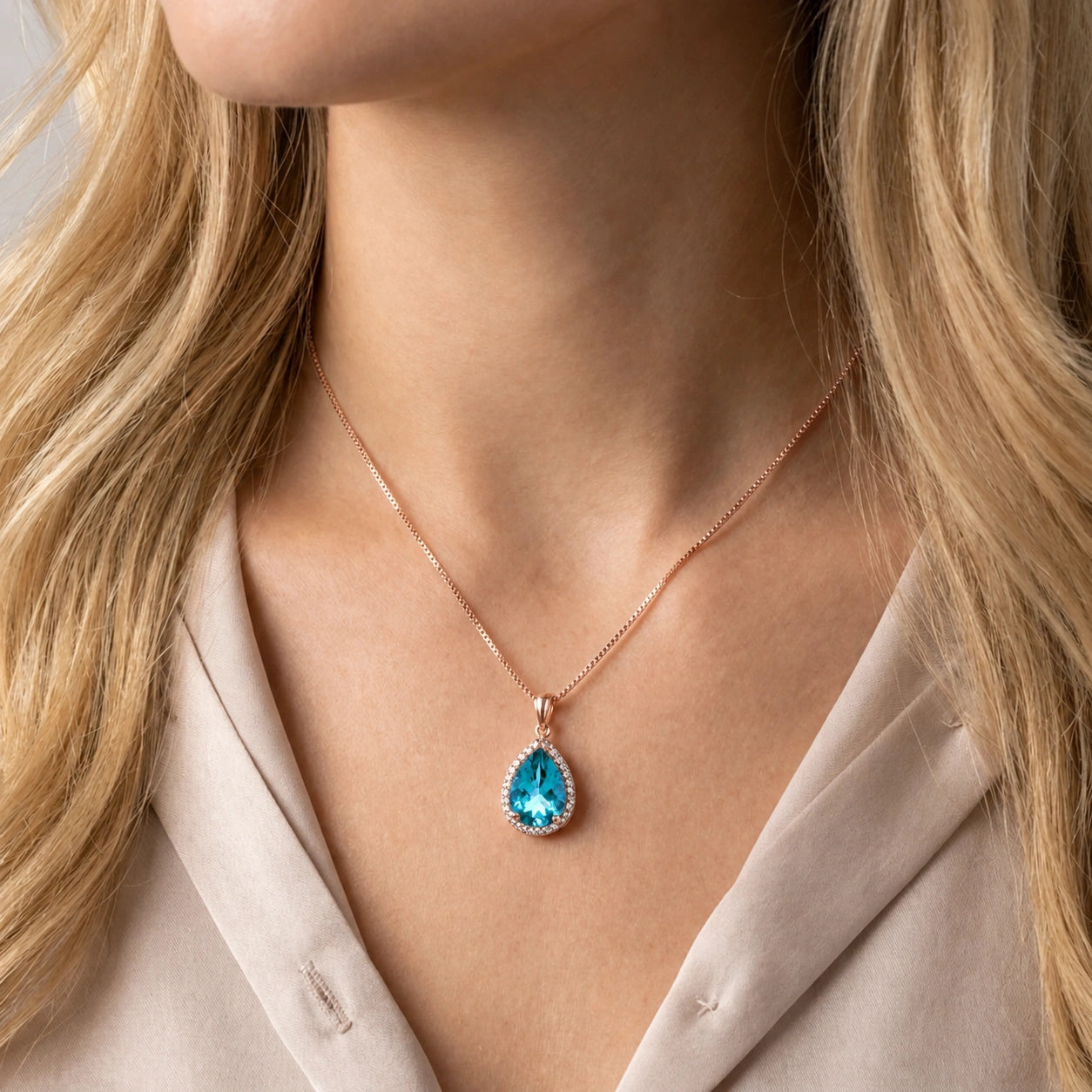 Rose Gold Pendant Necklace Blue Topaz 10K — Carmen