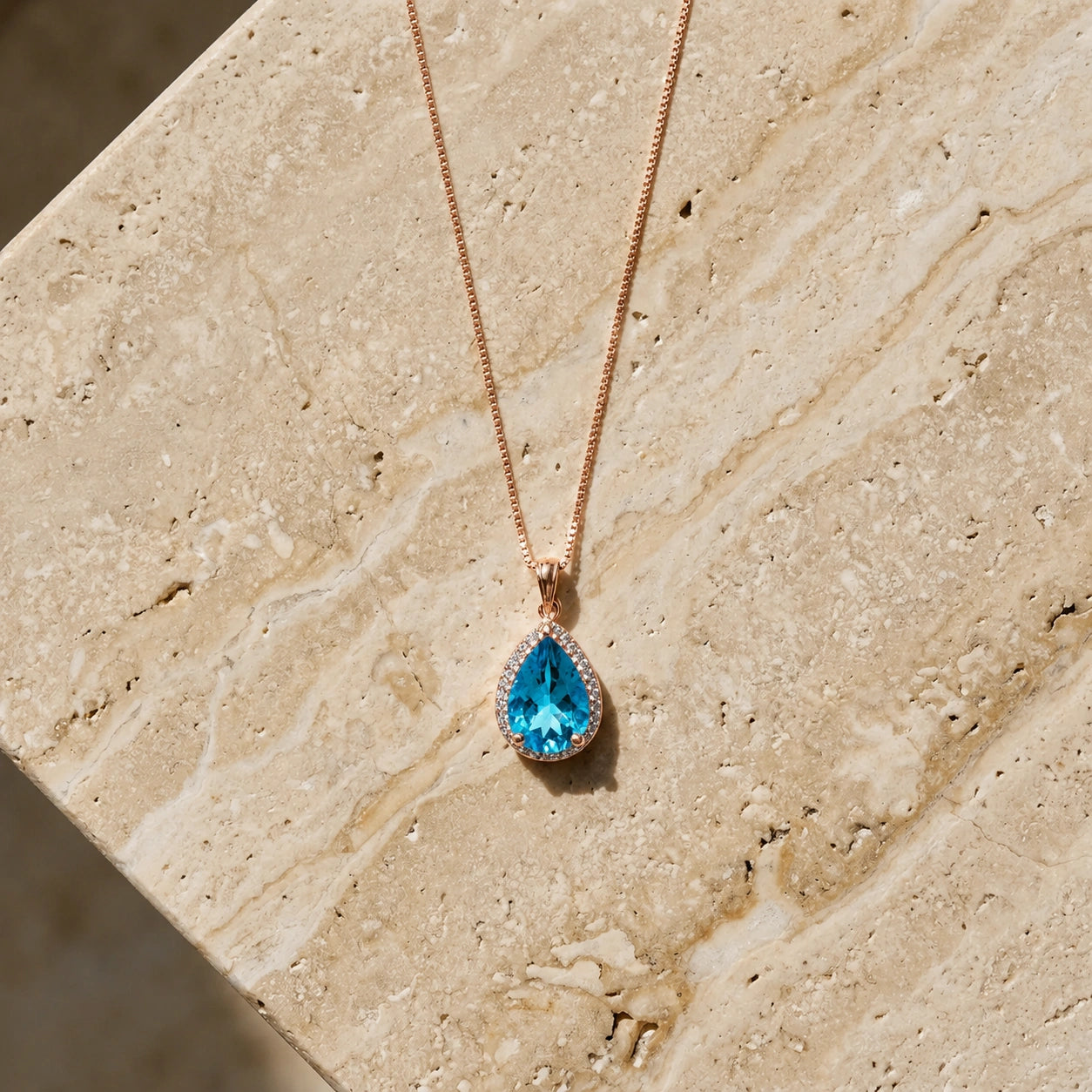 Rose Gold Pendant Necklace Blue Topaz 10K — Carmen