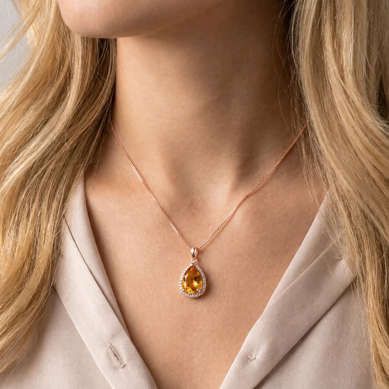 Rose Gold Pendant Necklace Citrine 10K — Carmen