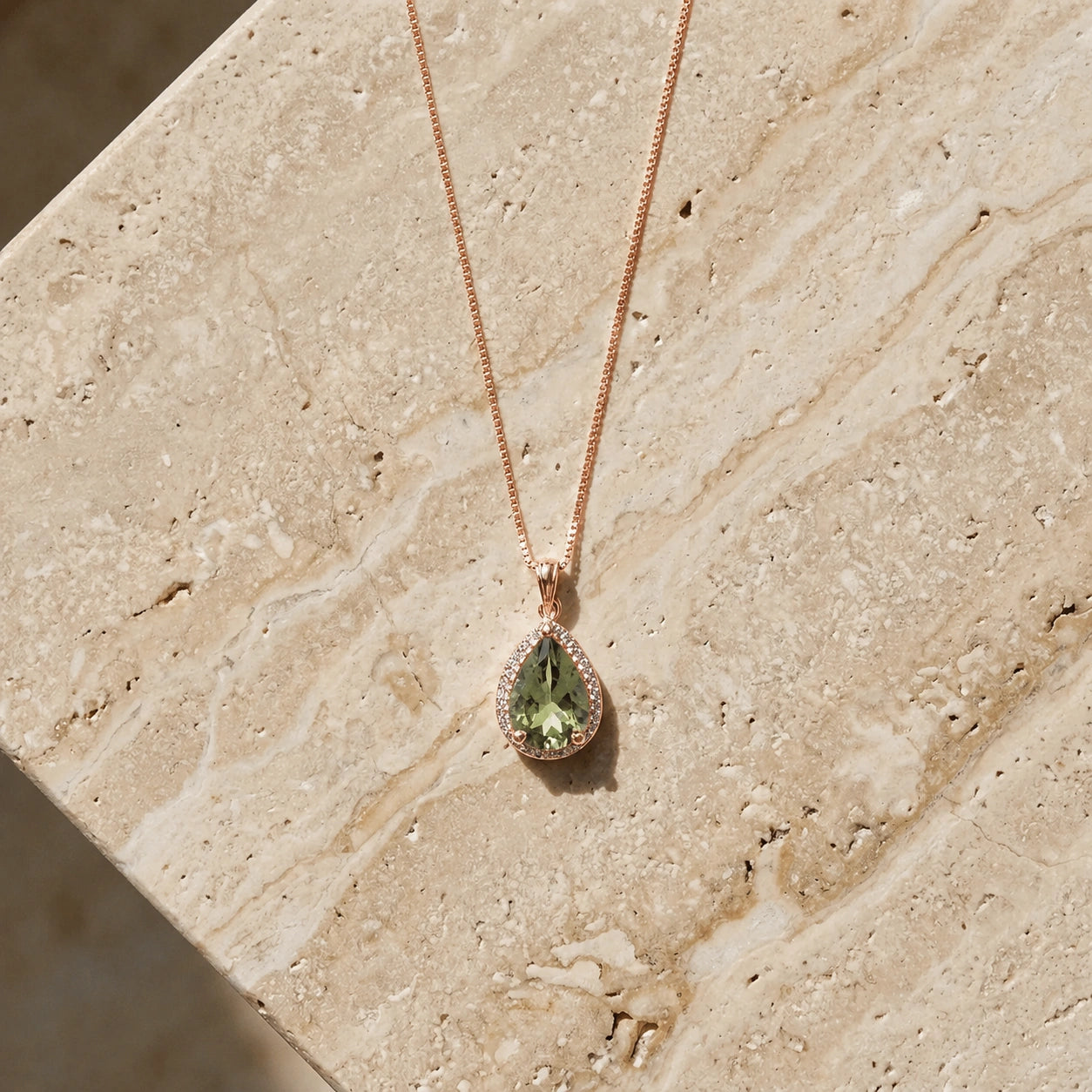 Rose Gold Pendant Necklace Green Amethyst 10K — Carmen