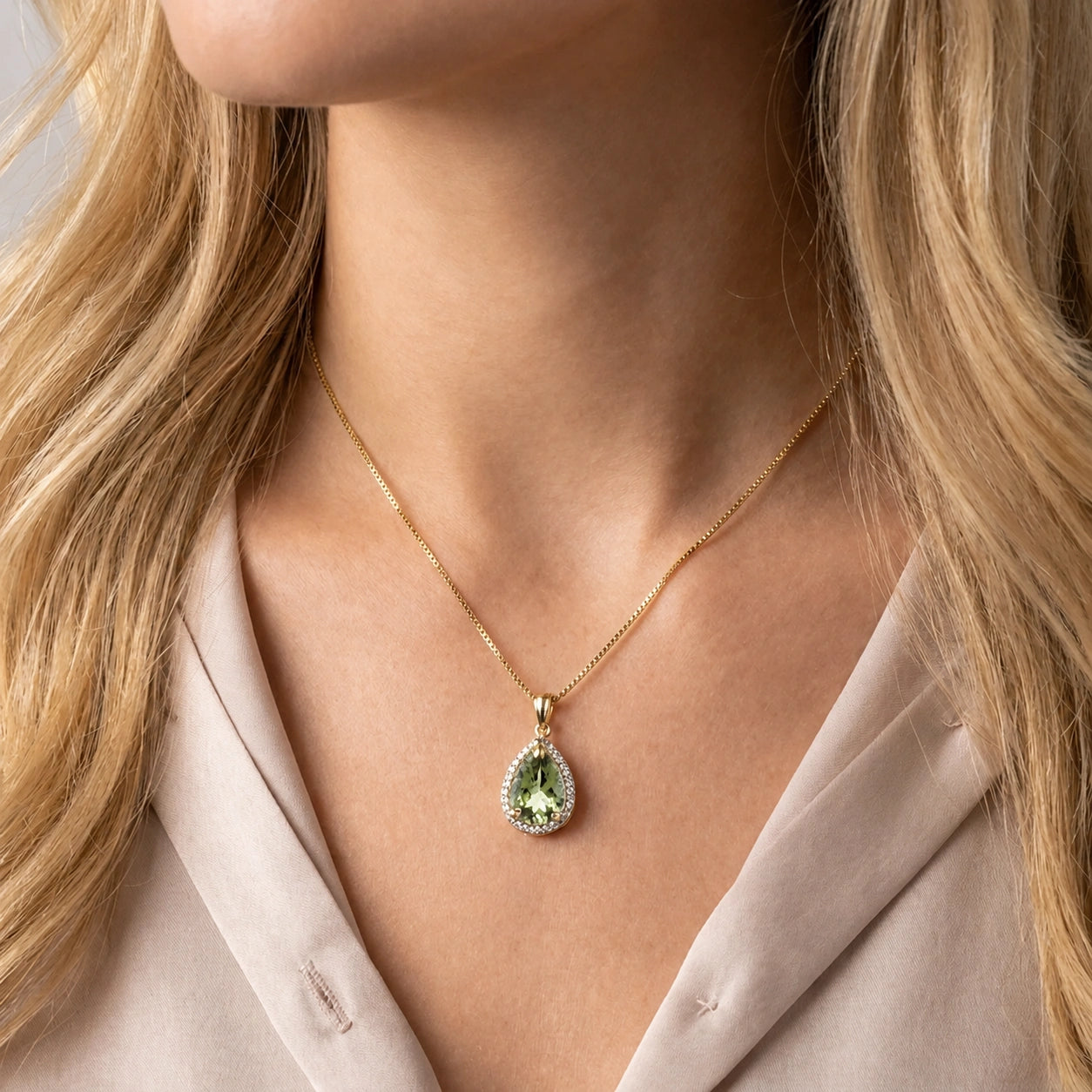 Yellow Gold Pendant Necklace Green Amethyst 10K — Carmen