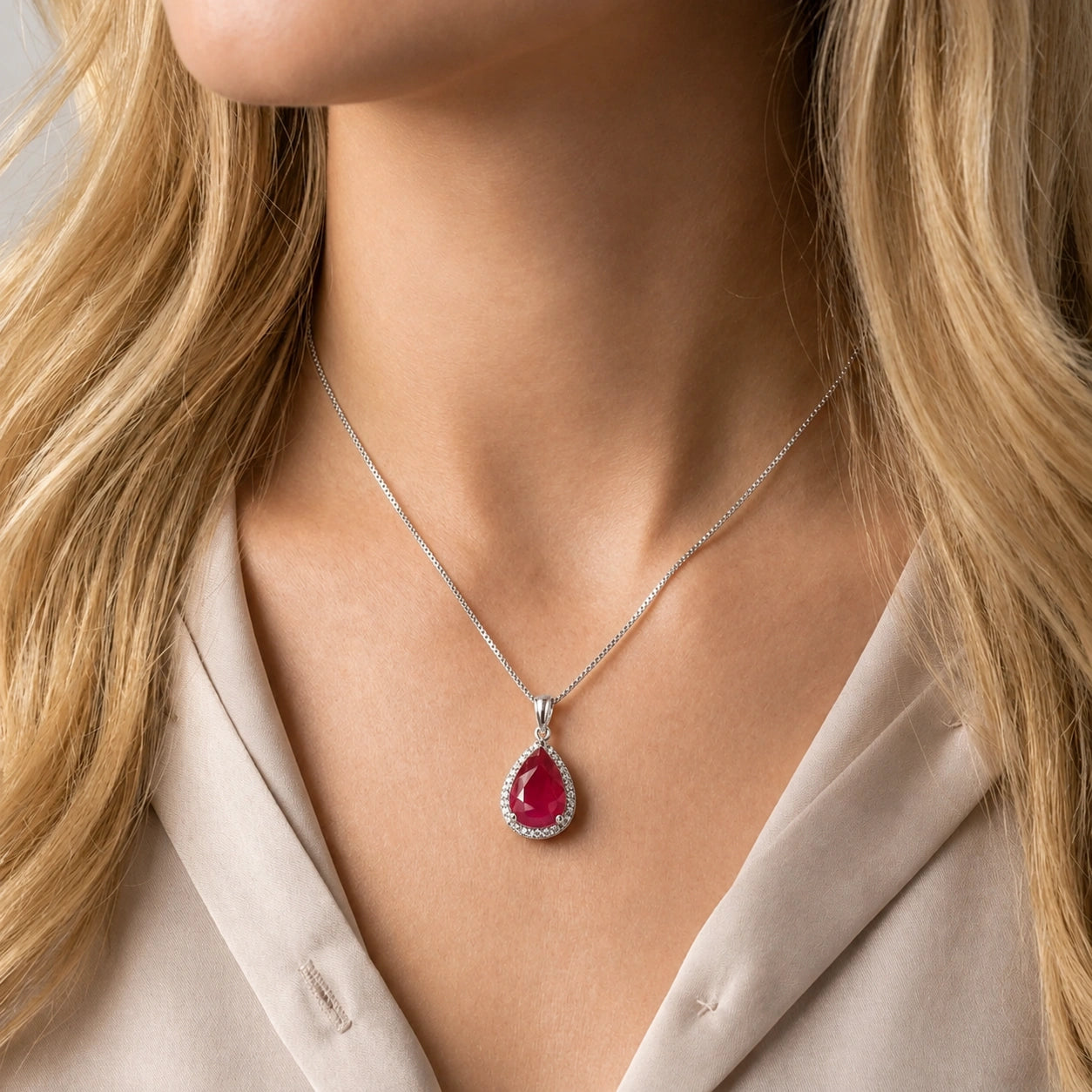 White Gold Pendant Necklace Ruby 10K — Carmen