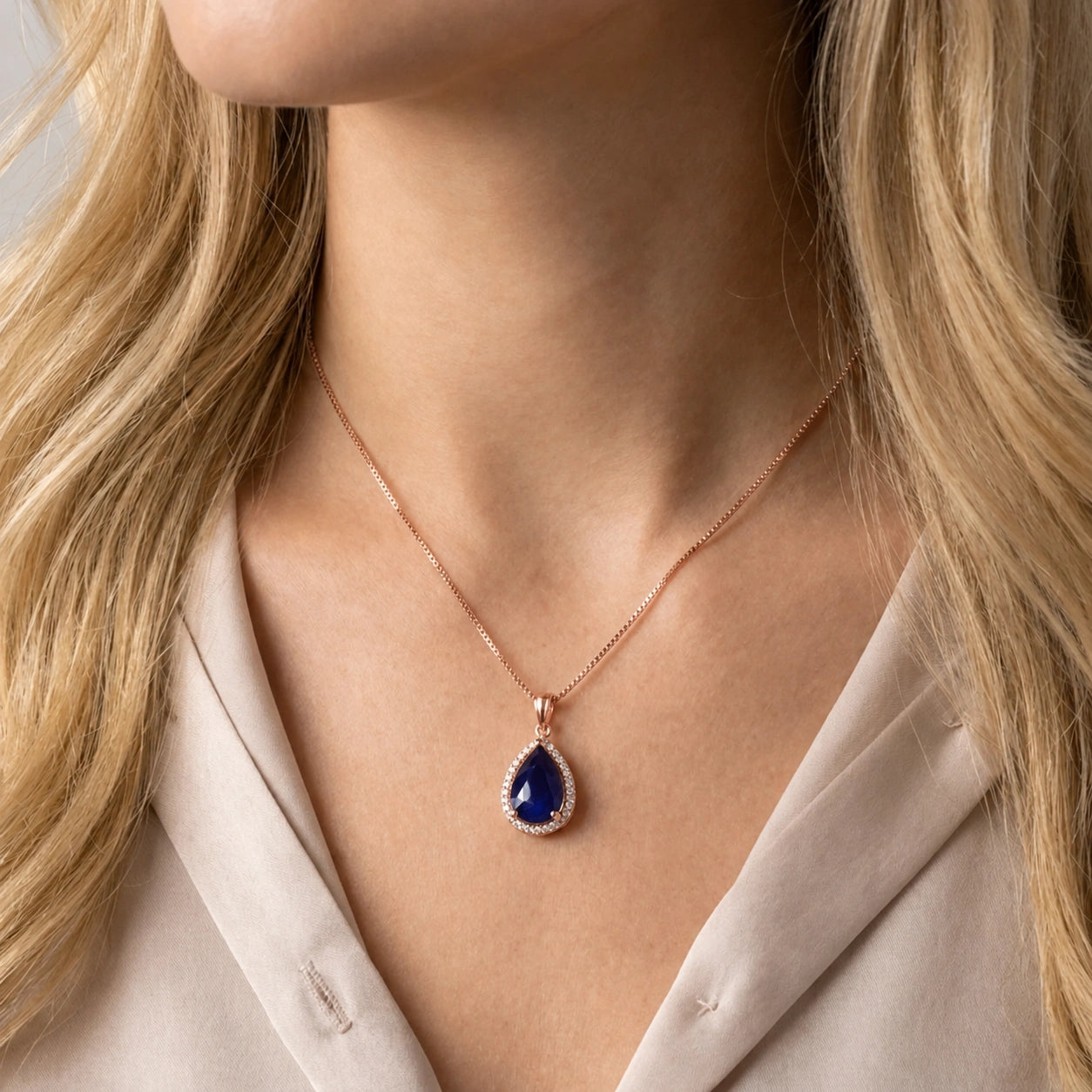 Rose Gold Pendant Necklace Sapphire 10K — Carmen