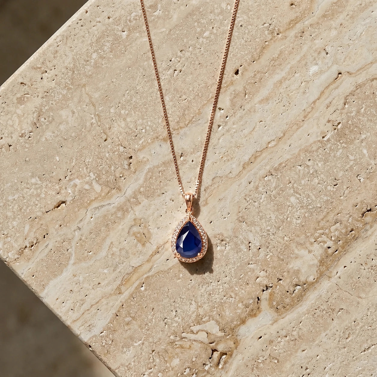 Rose Gold Pendant Necklace Sapphire 10K — Carmen
