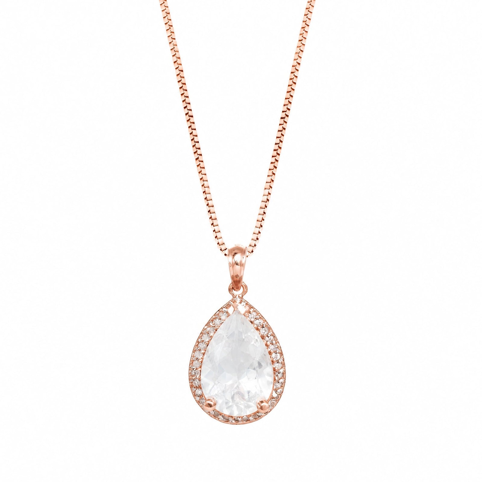 Rose Gold Pendant Necklace White Topaz 10K — Carmen