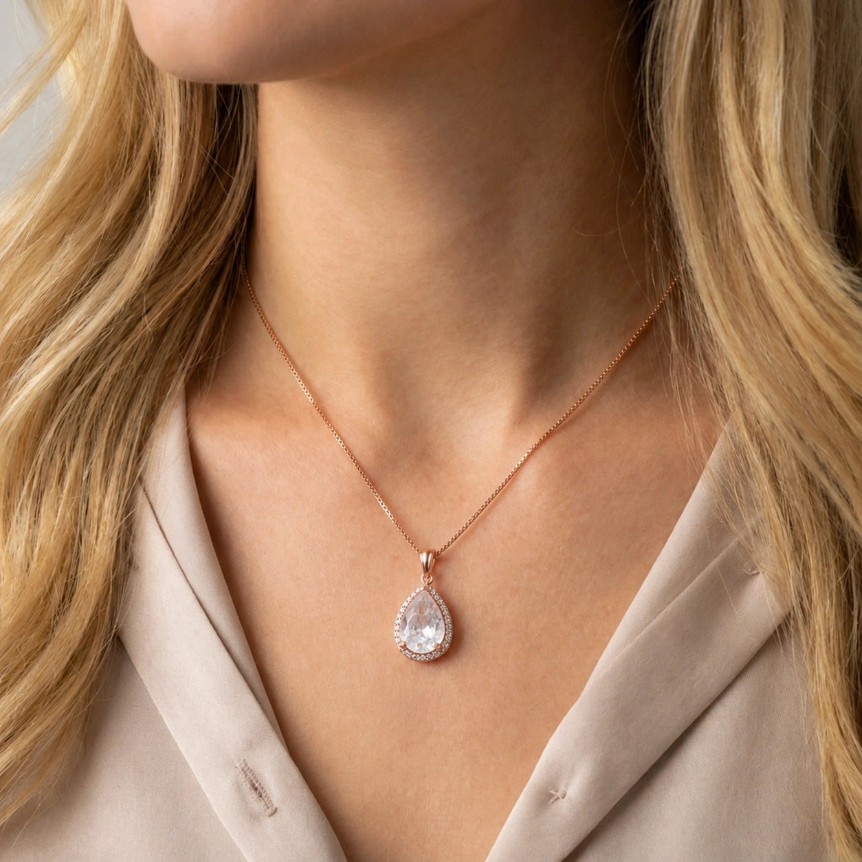 Rose Gold Pendant Necklace White Topaz 10K — Carmen