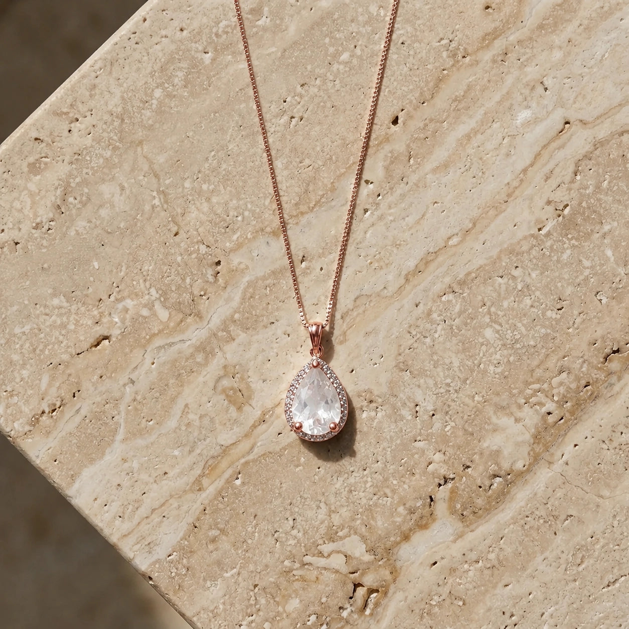Rose Gold Pendant Necklace White Topaz 10K — Carmen