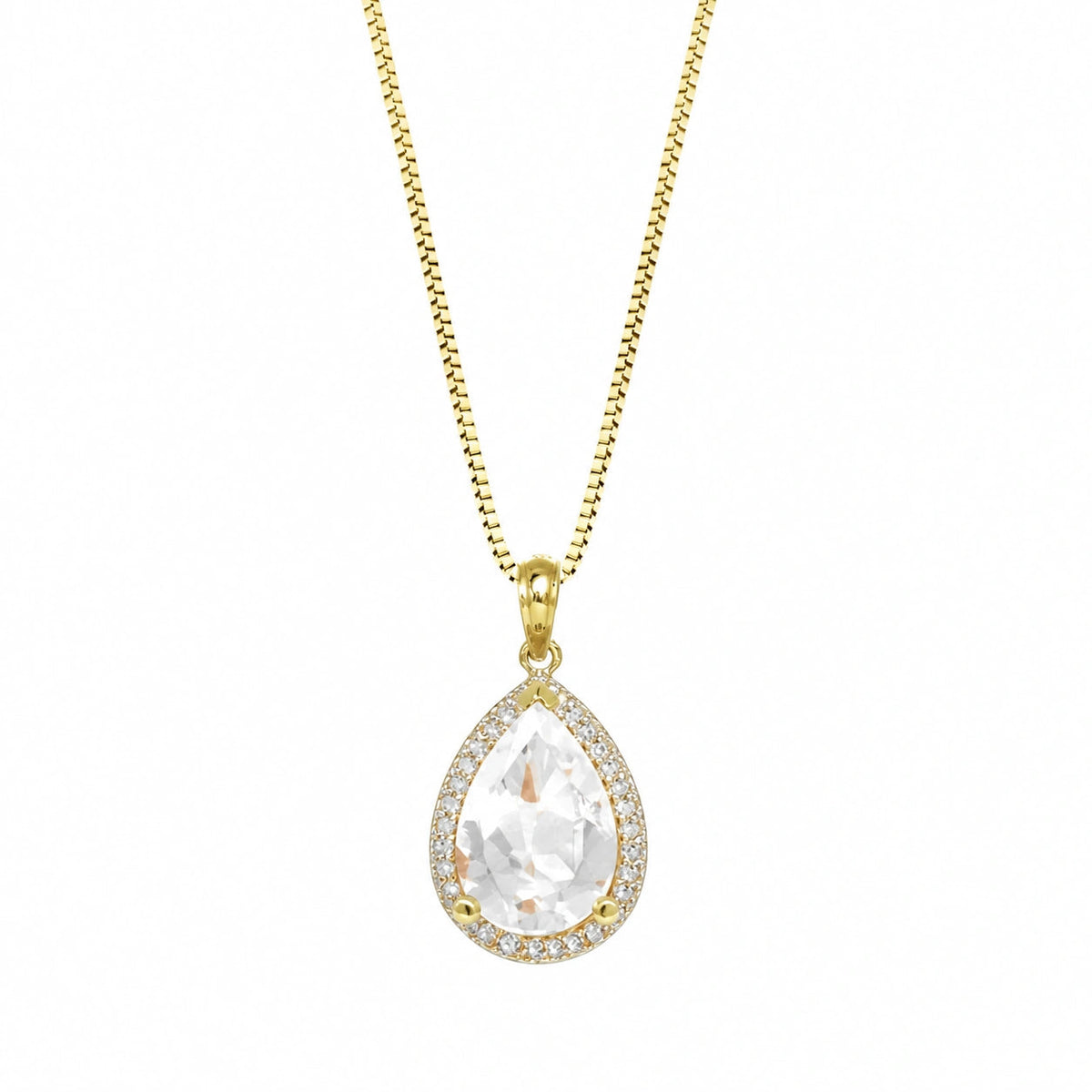 Yellow Gold Pendant Necklace White Topaz 10K — Carmen