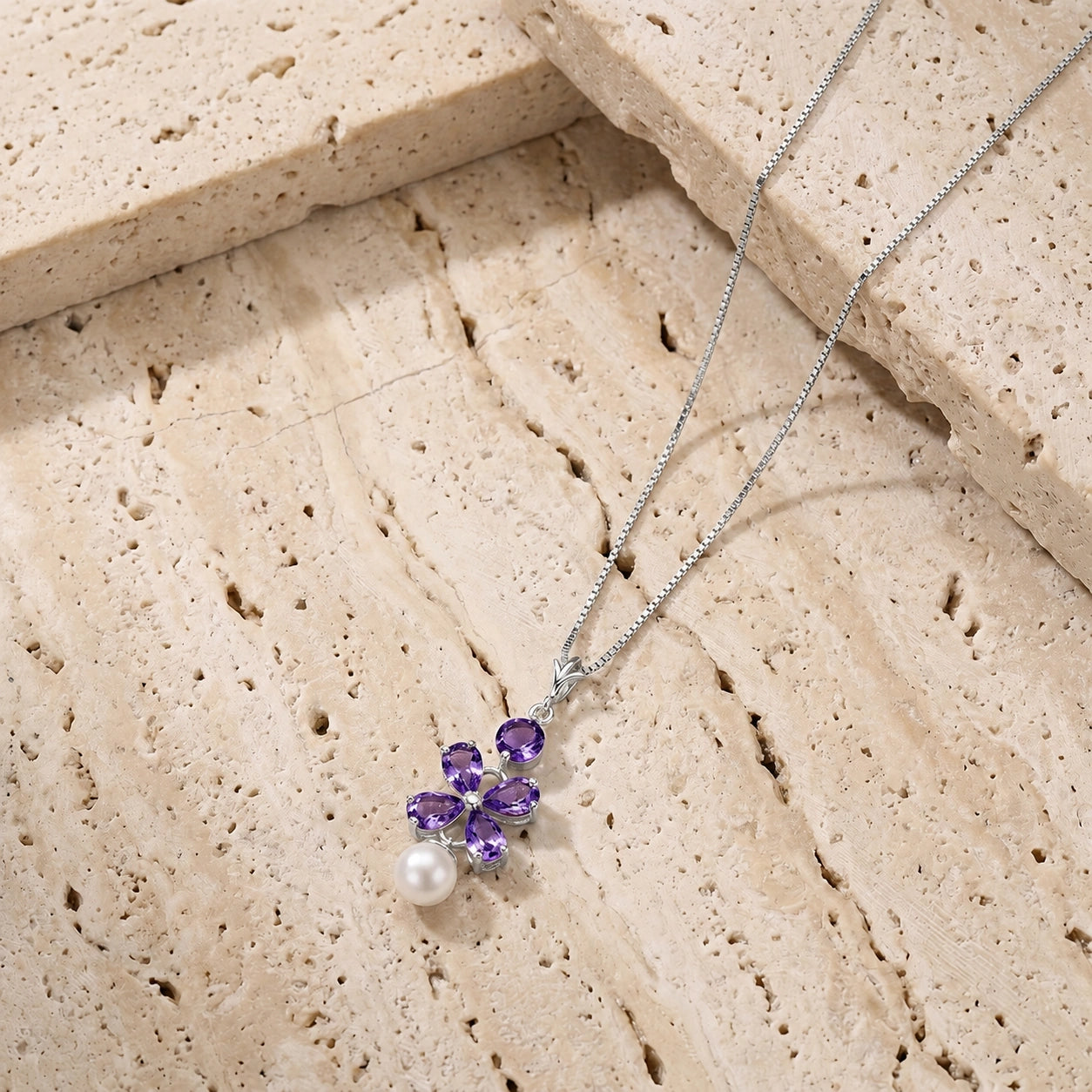 White Gold Pearl & Amethyst — Amantina