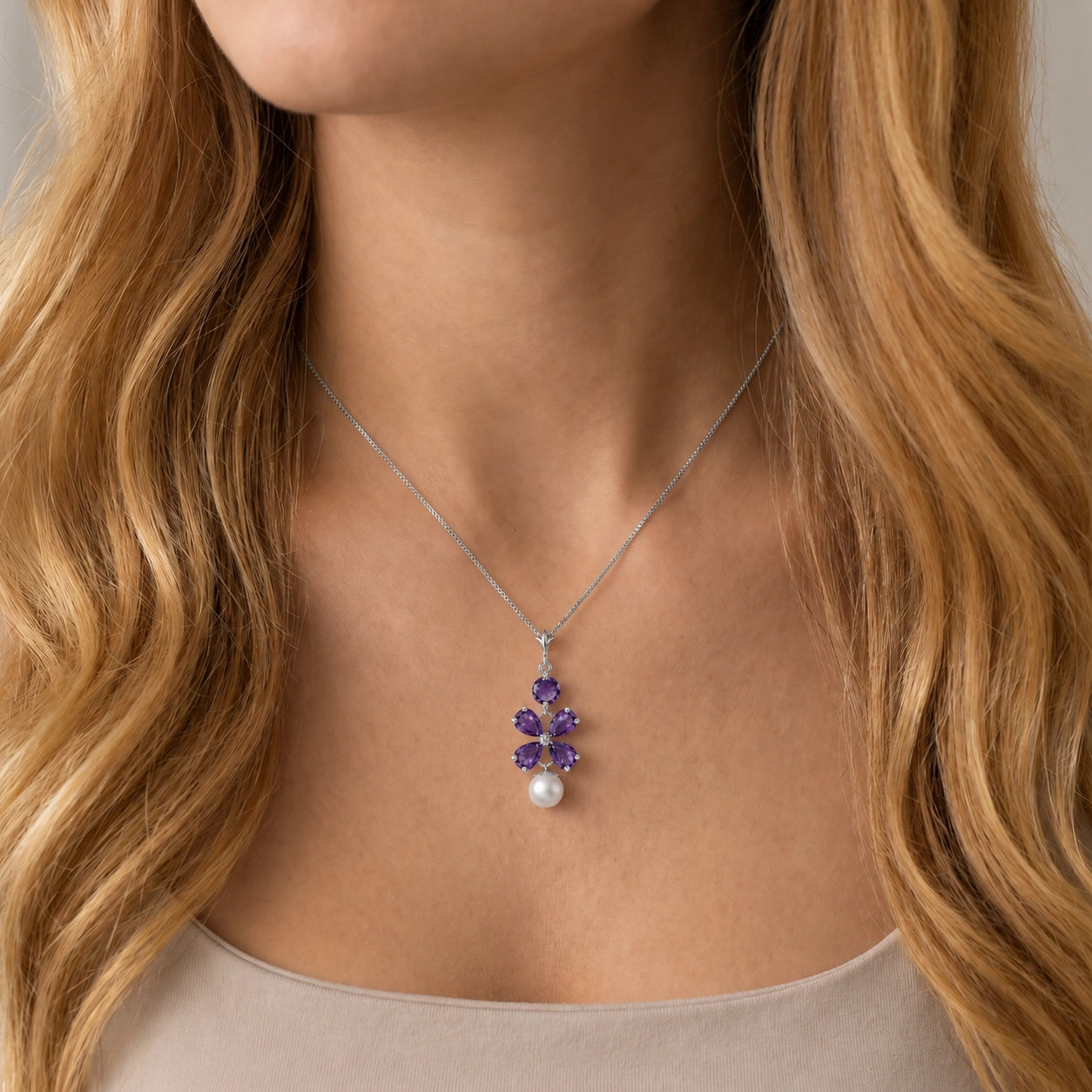 White Gold Pearl & Amethyst — Amantina