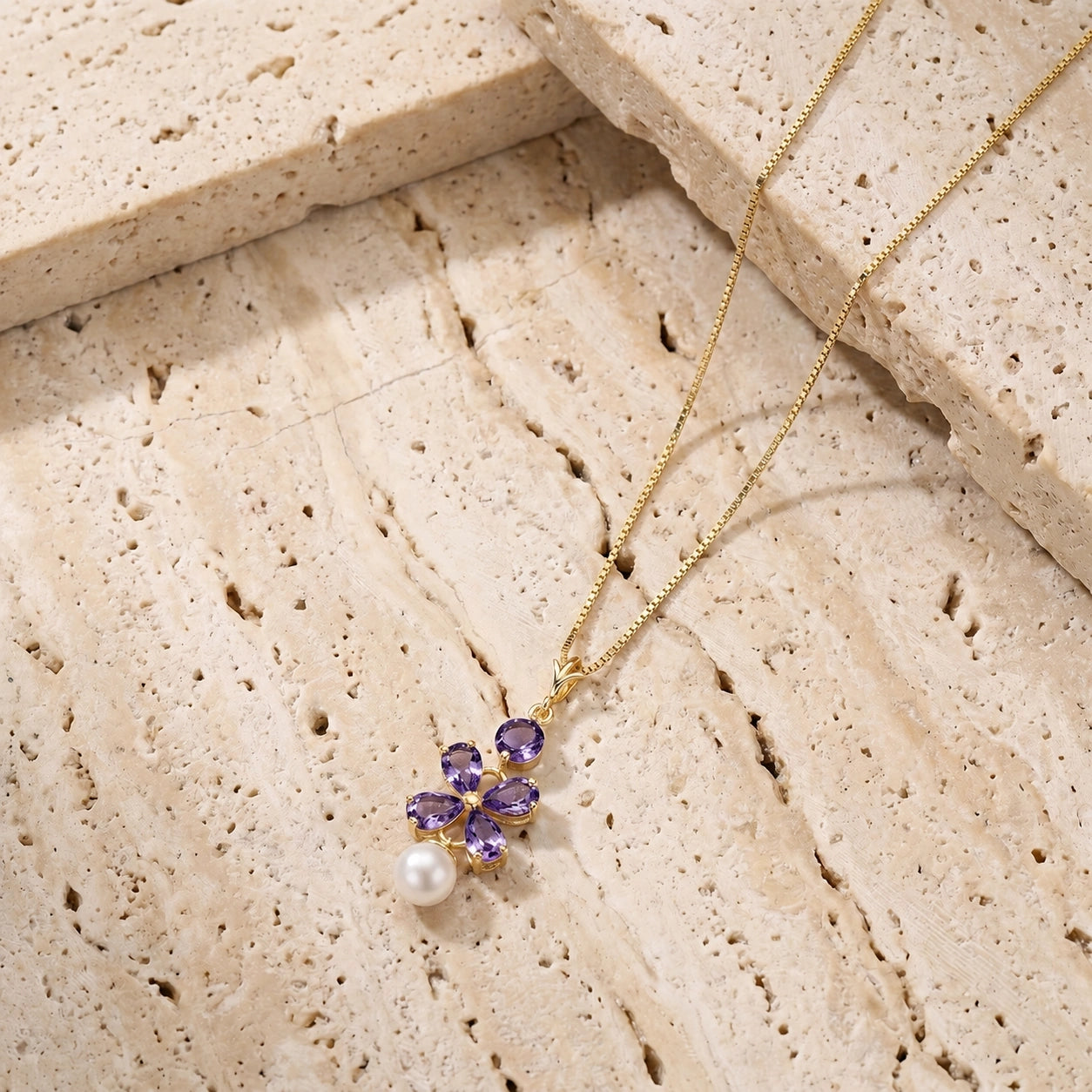 Yellow Gold Pearl & Amethyst — Amantina